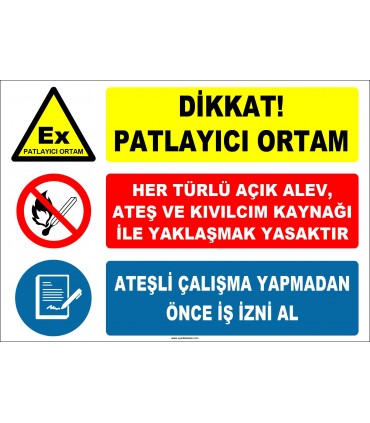 ZY2518 - Dikkat! Patlayıcı Ortam İkaz Levhası