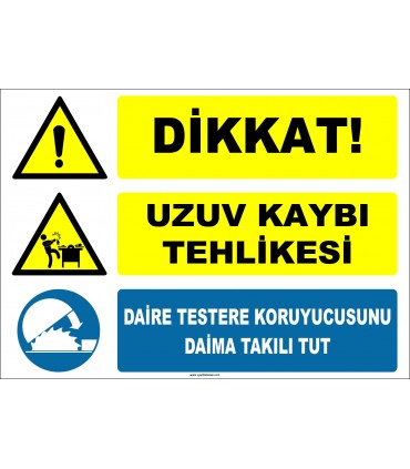 ZY2565 - Dikkat! Uzuv Kaybı Tehlikesi, Daire Testere Koruyucusunu Daima Takılı Tut