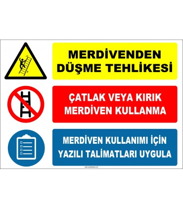 ZY3076 - Düşme Tehlikesi, Çatlak veya Kırık Merdiven Kullanma, Merdiven Kullanımı İçin Yazılı Talimatları Uygula