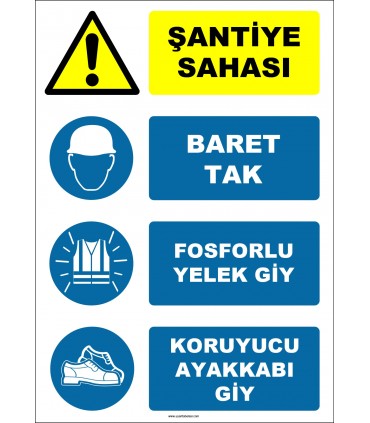 EF1144 - Şantiye Sahası, Baret Tak, Fosforlu Yelek Giy, Koruyucu Ayakkabı Giy