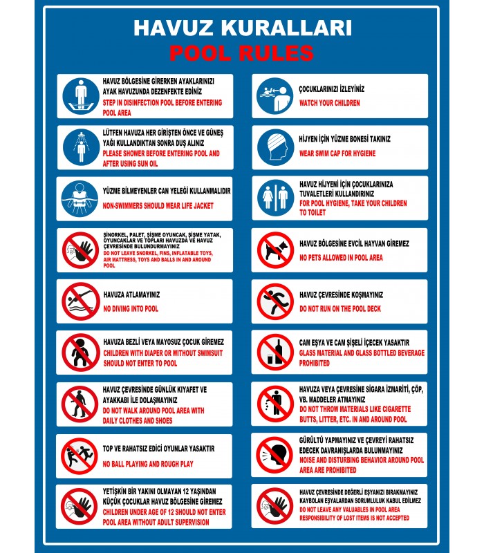 EF1194 - Türkçe-İngilizce Havuz Kuralları, Pool Rules