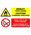 EF1198 - Türkçe İngilizce Dikkat Yanıcı Madde, Sigara, Ateş ve Açık Alevle Yaklaşma