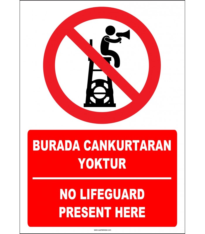 EF1444 - Türkçe İngilizce Burada Cankurtaran Yoktur, No Lifeguard Present Here